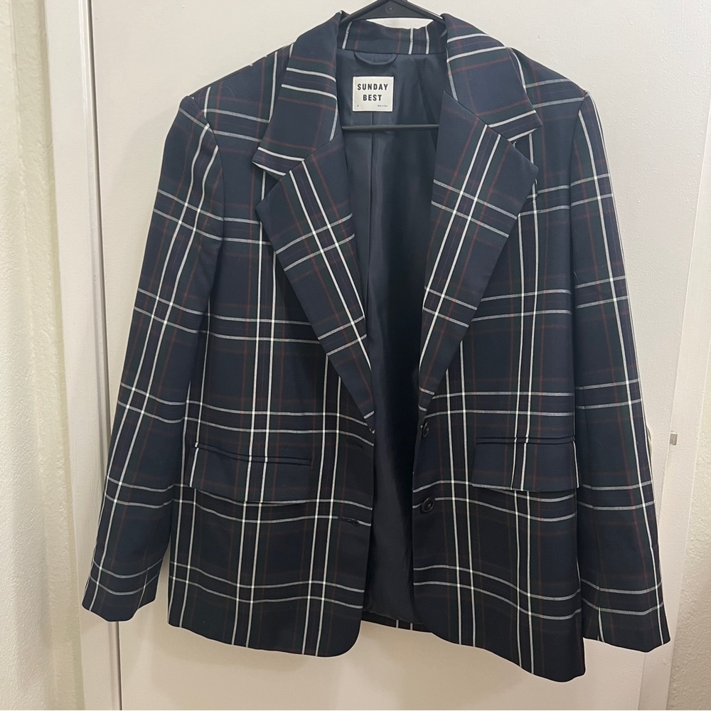 Aritzia Plaid Blazer Sunday Best Navy XS